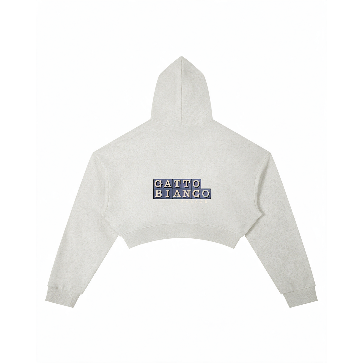 Avena Hoodie in Oat Gray — back product view. Gatto Bianco Palace.